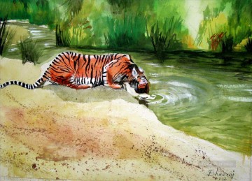 tigre sediento Pinturas al óleo